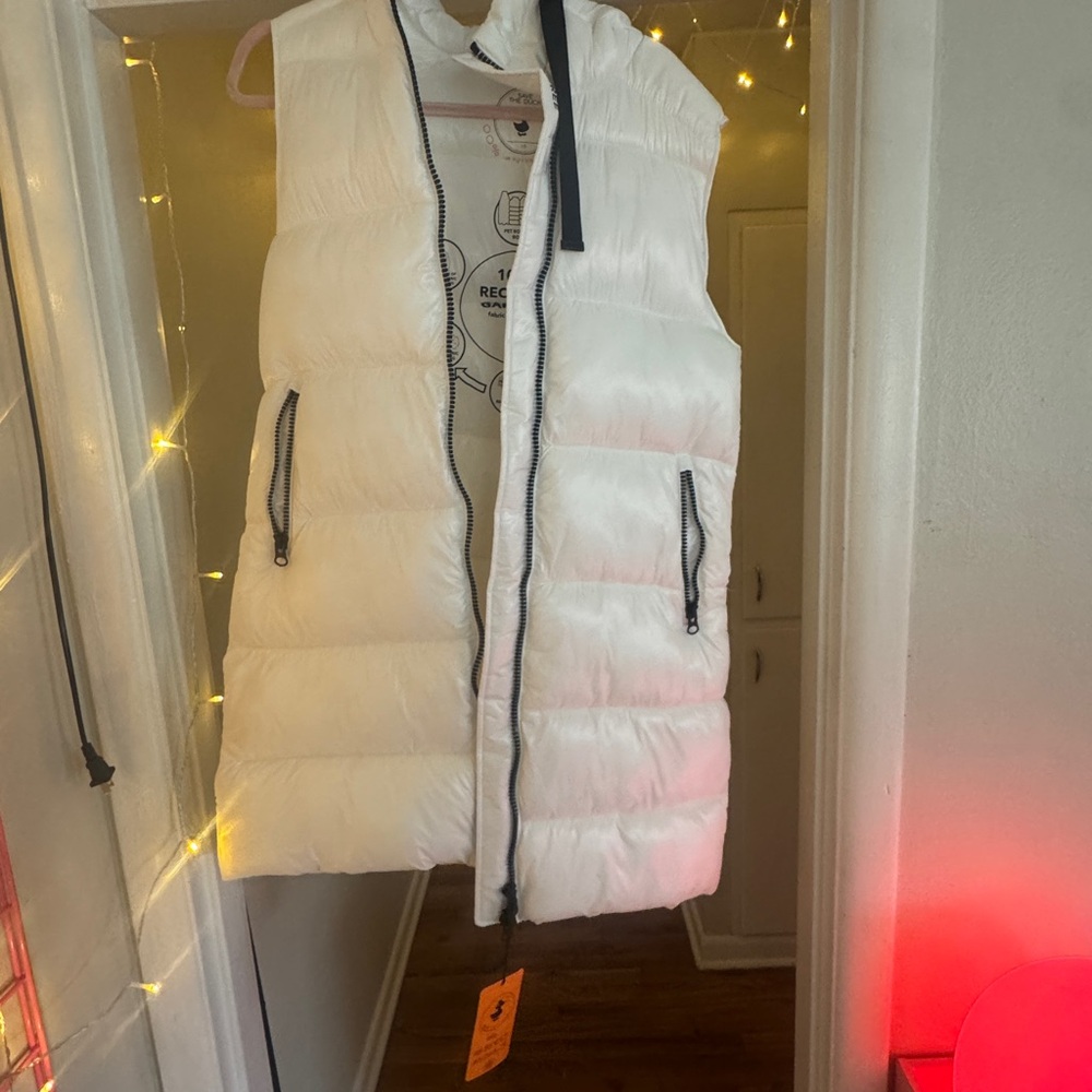 SAVE THE DUCK White Quilted Puffer Vest with Black Trim